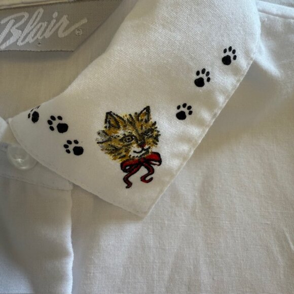 Blair Cat Print Fitted Boyfriend Shirt Woman’s Size Lg Black White Cats Cotton - Picture 7 of 12